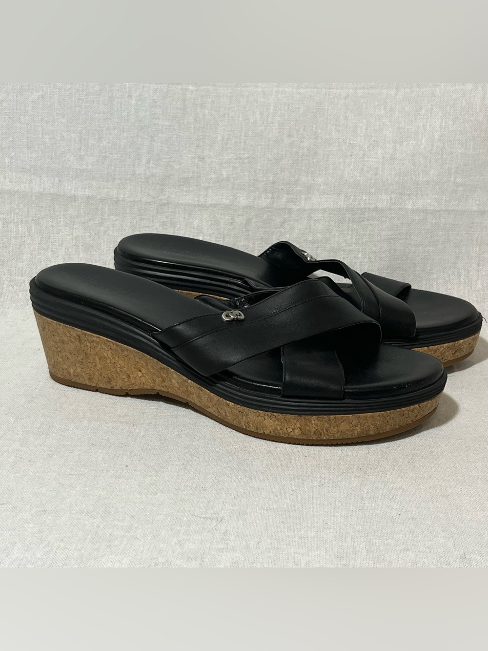 Cole Haan Women's Wedge Slide Sandals Size 8B Cork Criss Cross Cushioned Slip On